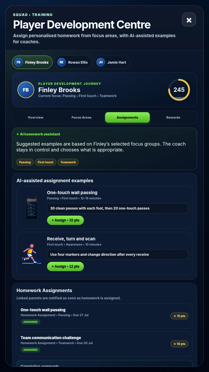 JSB AI-assisted homework assignments based on player focus areas
